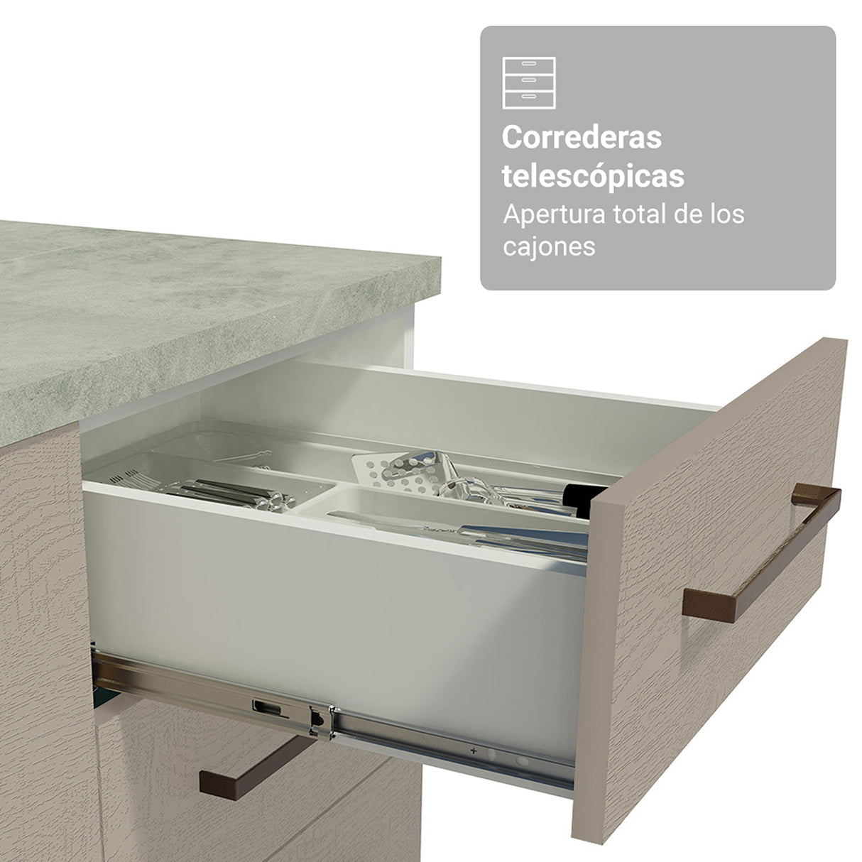 Mueble para Baño Agata Blanco y Crema 120x225cm Individual sin Lavamanos con Tres Cajones y Tres Puertas