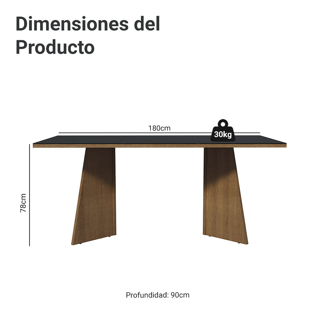 Escritorio Marrón y Negro 180x78cm con Mesón de Vidrio