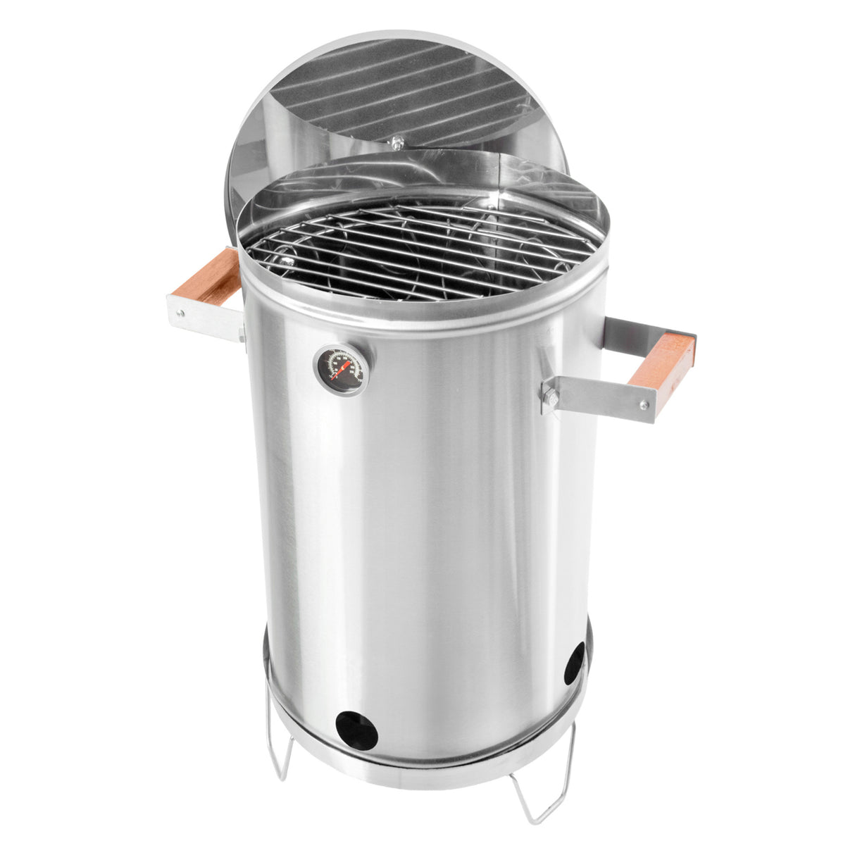 Barril Asador Plateado 40x75cm de 30 Libras con Termómetro y Control de Ventilación