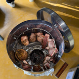 Barril Asador Plateado 40x75cm de 30 Libras con Termómetro y Control de Ventilación