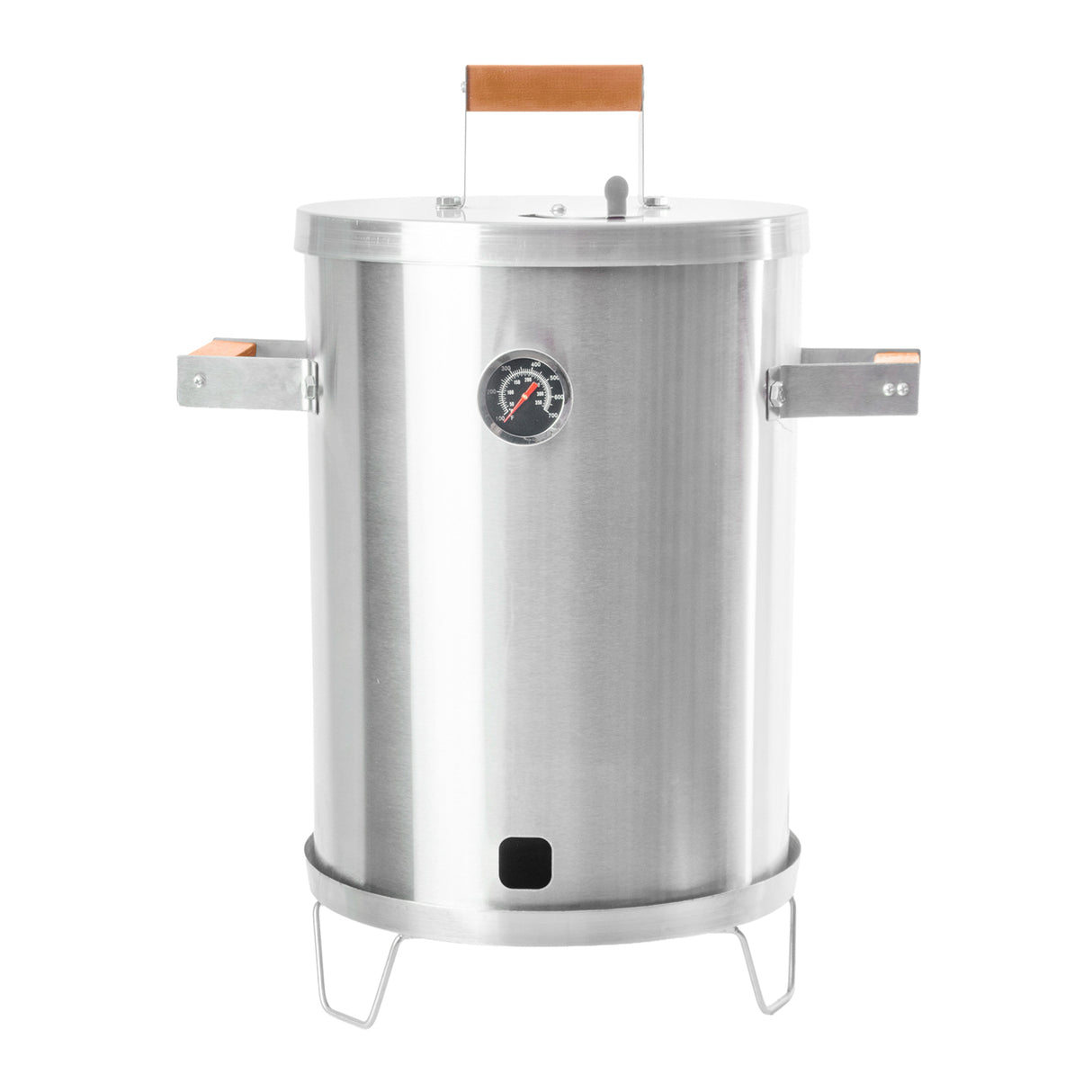 Barril Asador Mini Plateado 30x54cm de 8 Libras con Termómetro y Control de Ventilación