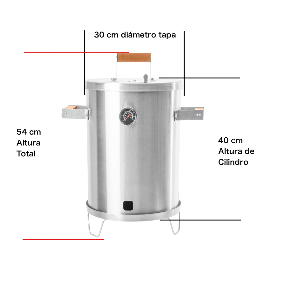 Barril Asador Mini Plateado 30x54cm de 8 Libras con Termómetro y Control de Ventilación
