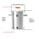 Barril Asador Mini Plateado 30x54cm de 8 Libras con Termómetro y Control de Ventilación