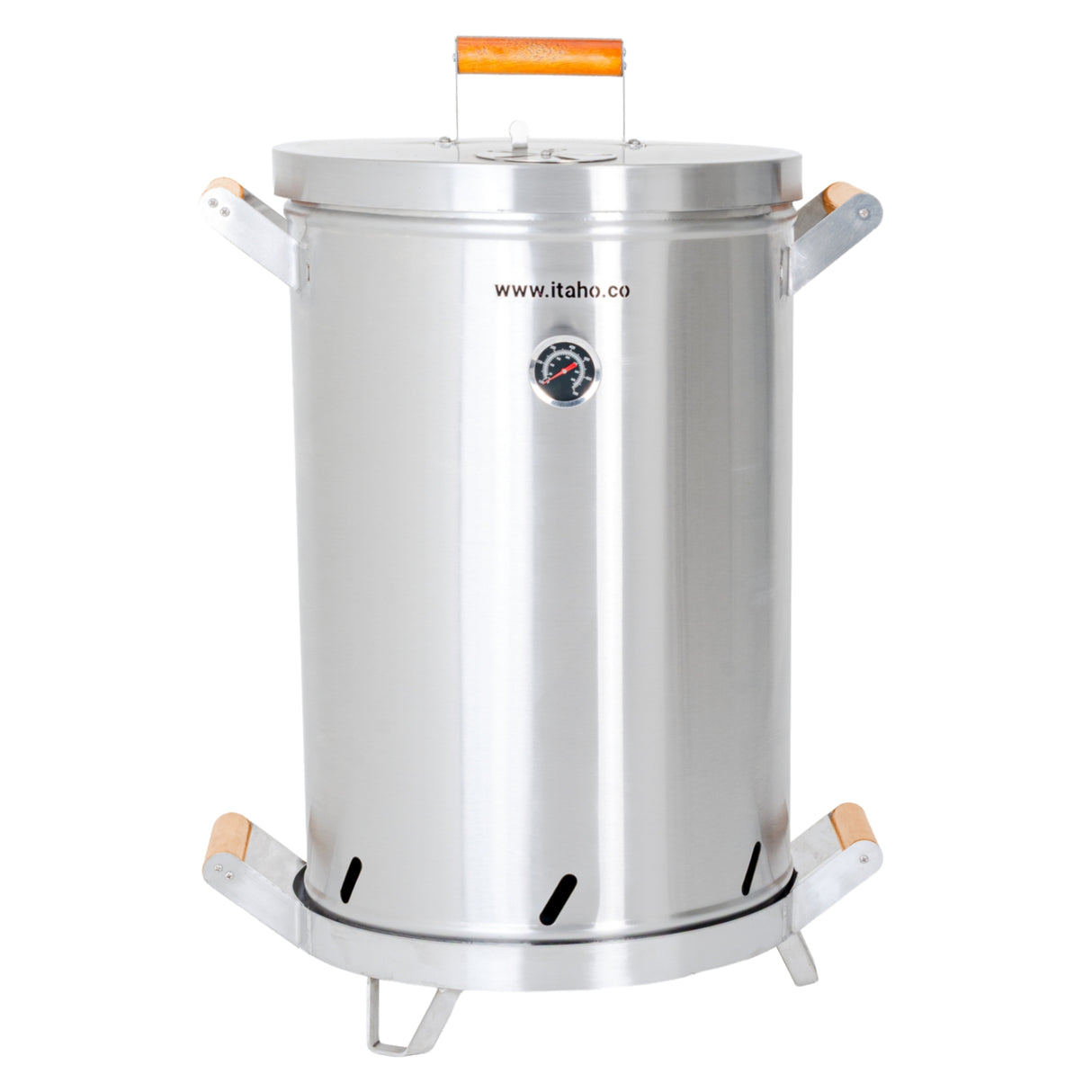 Barril Asador Plateado 40x74cm de 30 Libras con Termómetro y Control de Ventilación