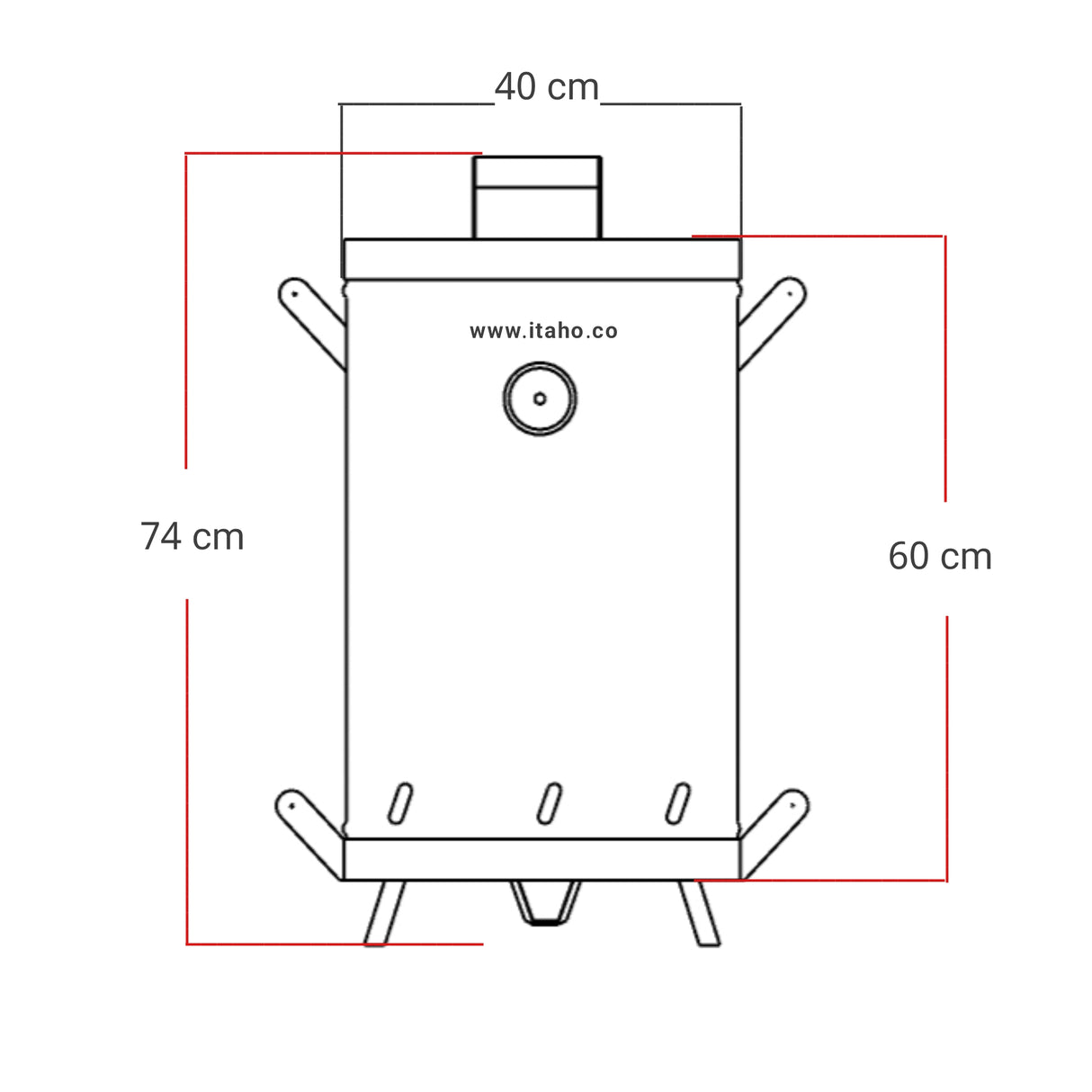 Barril Asador Plateado 40x74cm de 30 Libras con Termómetro y Control de Ventilación