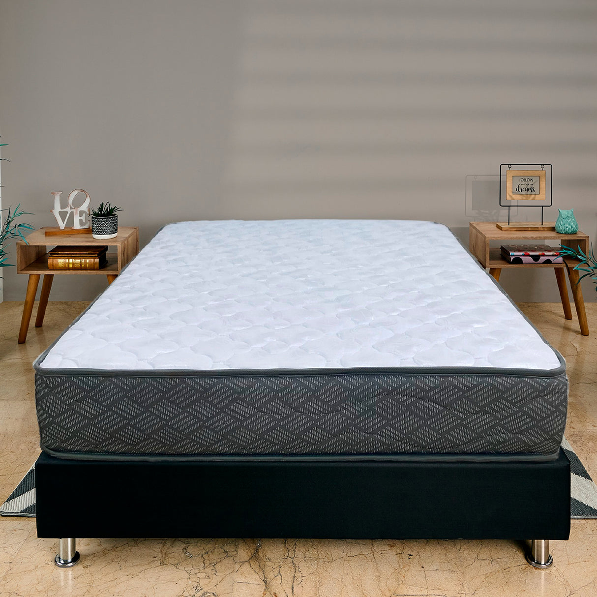 Colchón Jardín Gris y Blanco Queen 160 X 190 Cm Ortopedico Firmeza Firme Adaptable Doble Faz