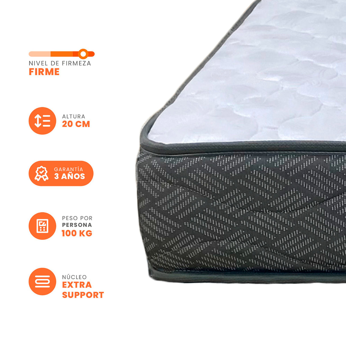 Colchón Jardín Gris y Blanco King 200 X 200 Cm Ortopedico Firmeza Firme Adaptable Doble Faz