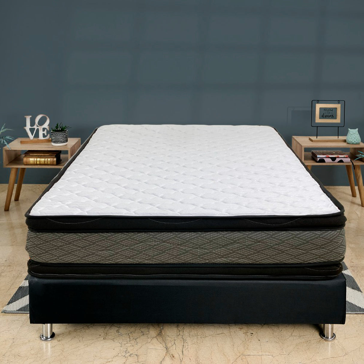 Colchón Primavera Gris y Blanco Sencillo 100 X 190 Cm Ortopedico Firmeza Firme Adaptable Doble Faz con Pillow Doble