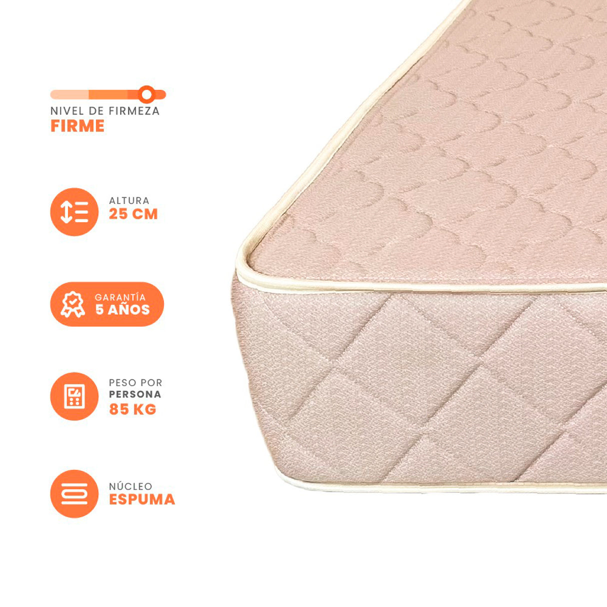 Colchón Candelaria Beige Neutral Sencillo 100 X 190 Cm Ortopedico Firmeza Firme Adaptable Doble Faz