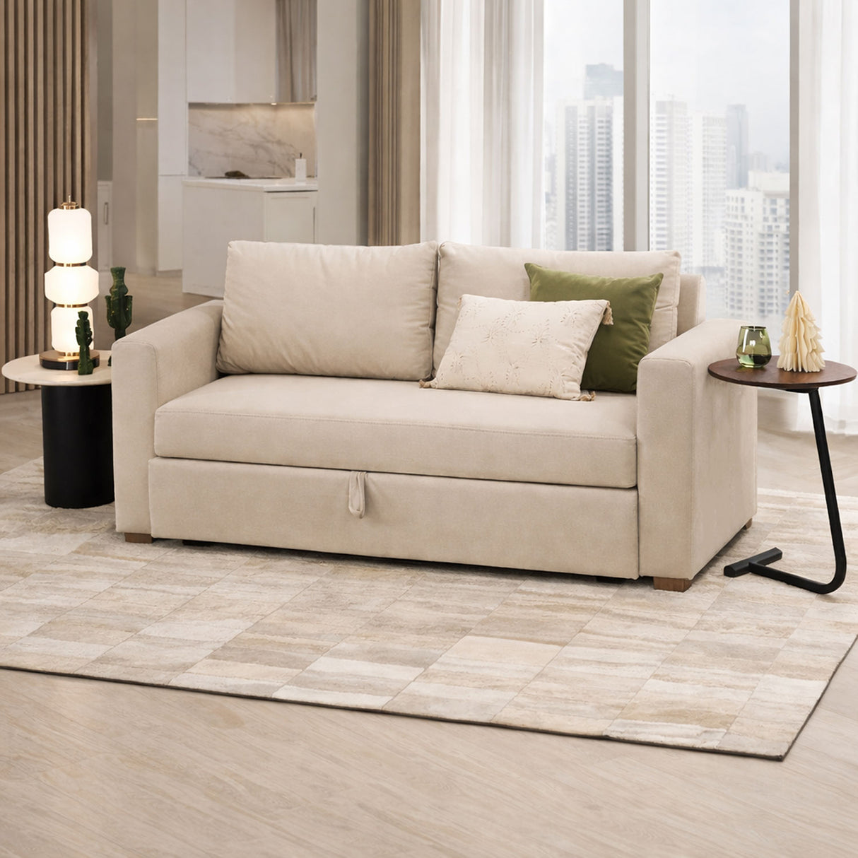 Sofá Cama Germany Beige 174x92cm de Tres Puestos Reclinable sin Appoya Brazos