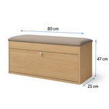 Zapatero Gris yFresno 80x47cm Horizontal de Dos Niveles con Asiento Integrado y para Ocho Pares