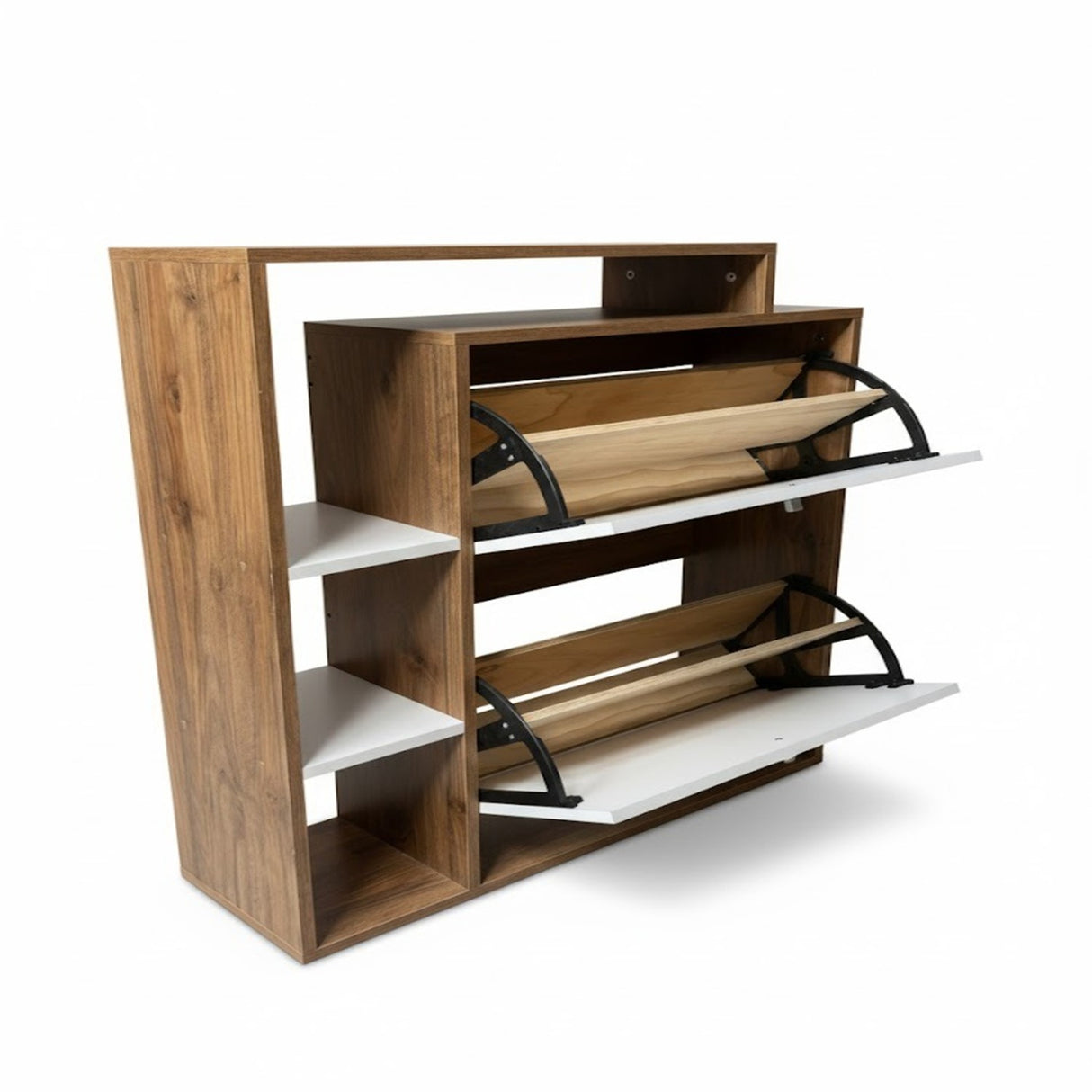 Zapatero Jenny Blanco yMadera 80x90cm Horizontal de Dos Niveles y para Ocho Pares
