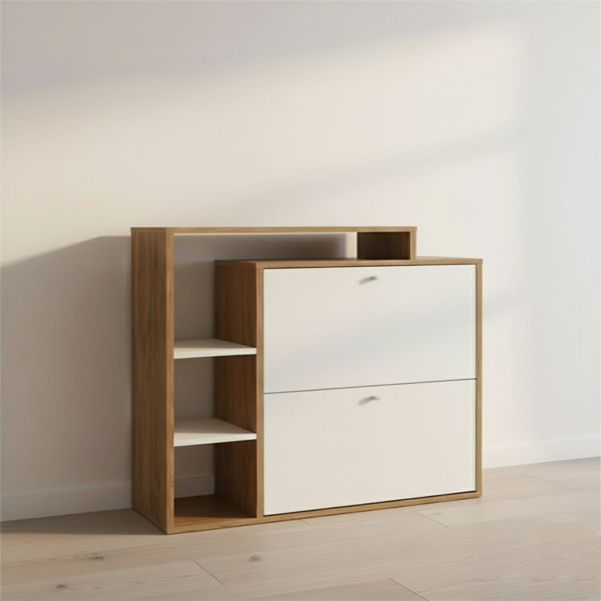 Zapatero Jenny Blanco yMadera 80x90cm Horizontal de Dos Niveles y para Ocho Pares