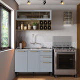 Cocina Integral Axe Arena Gris 120x153cm con Mesón de Acero Inoxidable de Pozuelo Centro sin Estufa