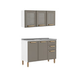 Cocina Integral Bella Cemento 120x138cm con Mesón de Acero Inoxidable sin Estufa y con Puerta Pecan