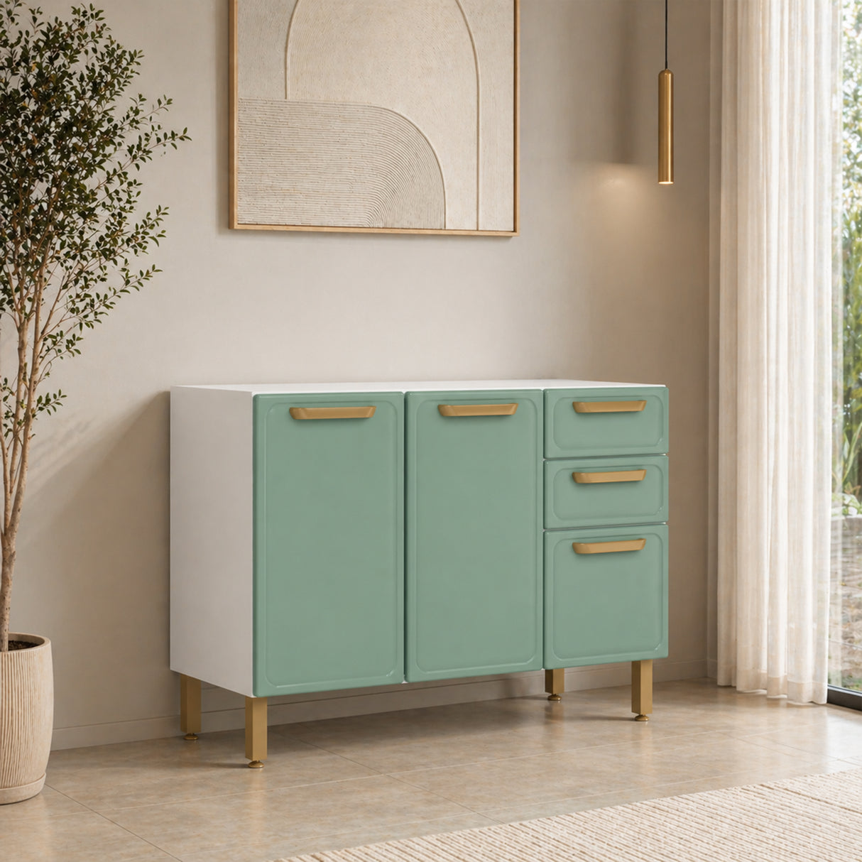 Mueble Inferior de Cocina Bella Verde 120x86cm sin Mesón y sin Estufa