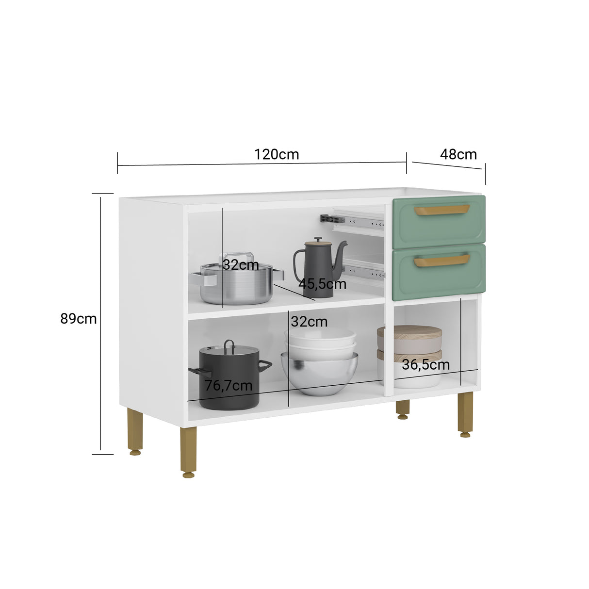Mueble Inferior de Cocina Bella Verde 120x86cm sin Mesón y sin Estufa