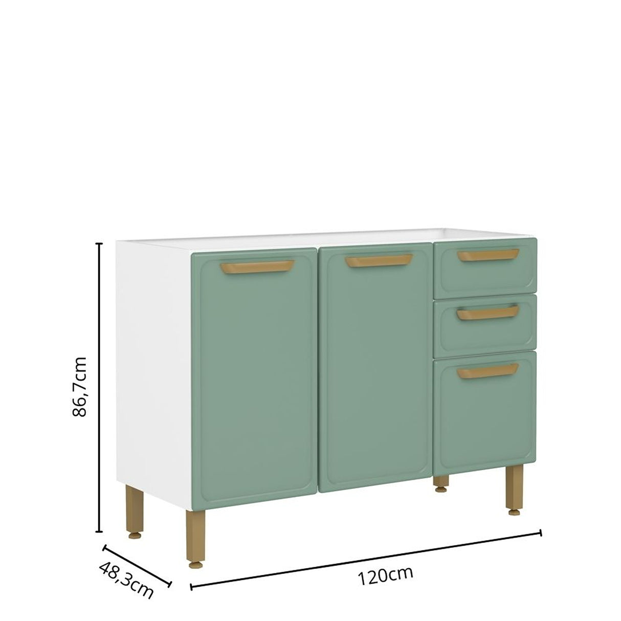 Mueble Inferior de Cocina Bella Verde 120x86cm sin Mesón y sin Estufa