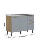 Mueble Inferior de Cocina Axe Arena Gris 120x85.5cm con Mesón de Acero Inoxidable de Pozuelo Centro y sin Estufa
