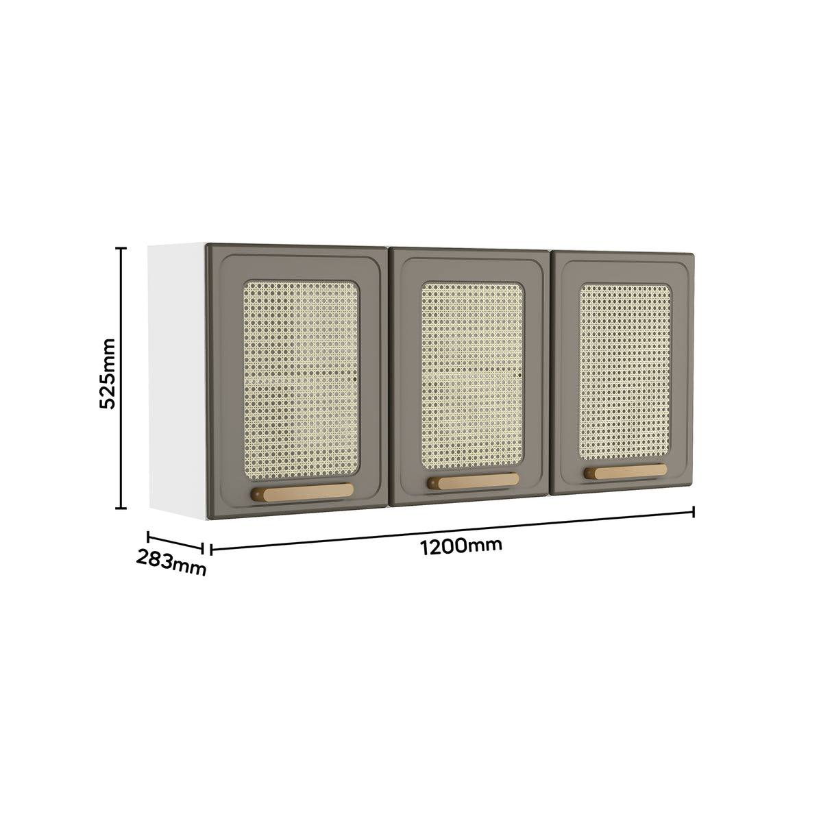 Mueble Superior de Cocina Essencia Cemento 120x52cm con Un Entrepaño y Tres Puertas de Rattan Claras