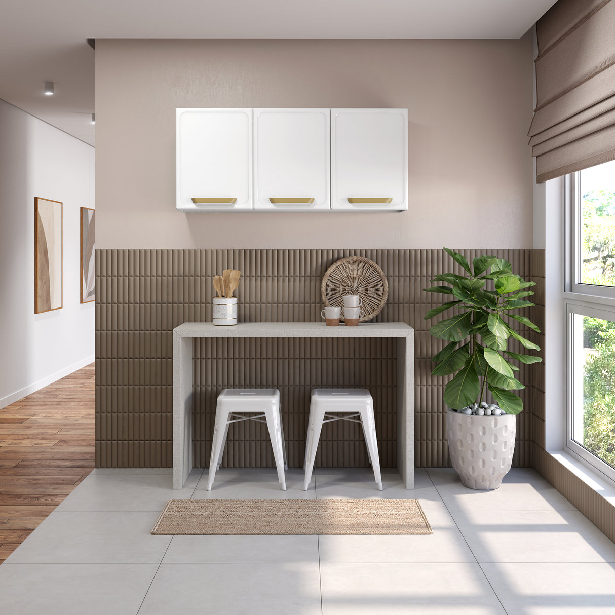 Mueble Superior de Cocina Essencia Blanco 120x52cm con Un Entrepaño y Tres Puertas