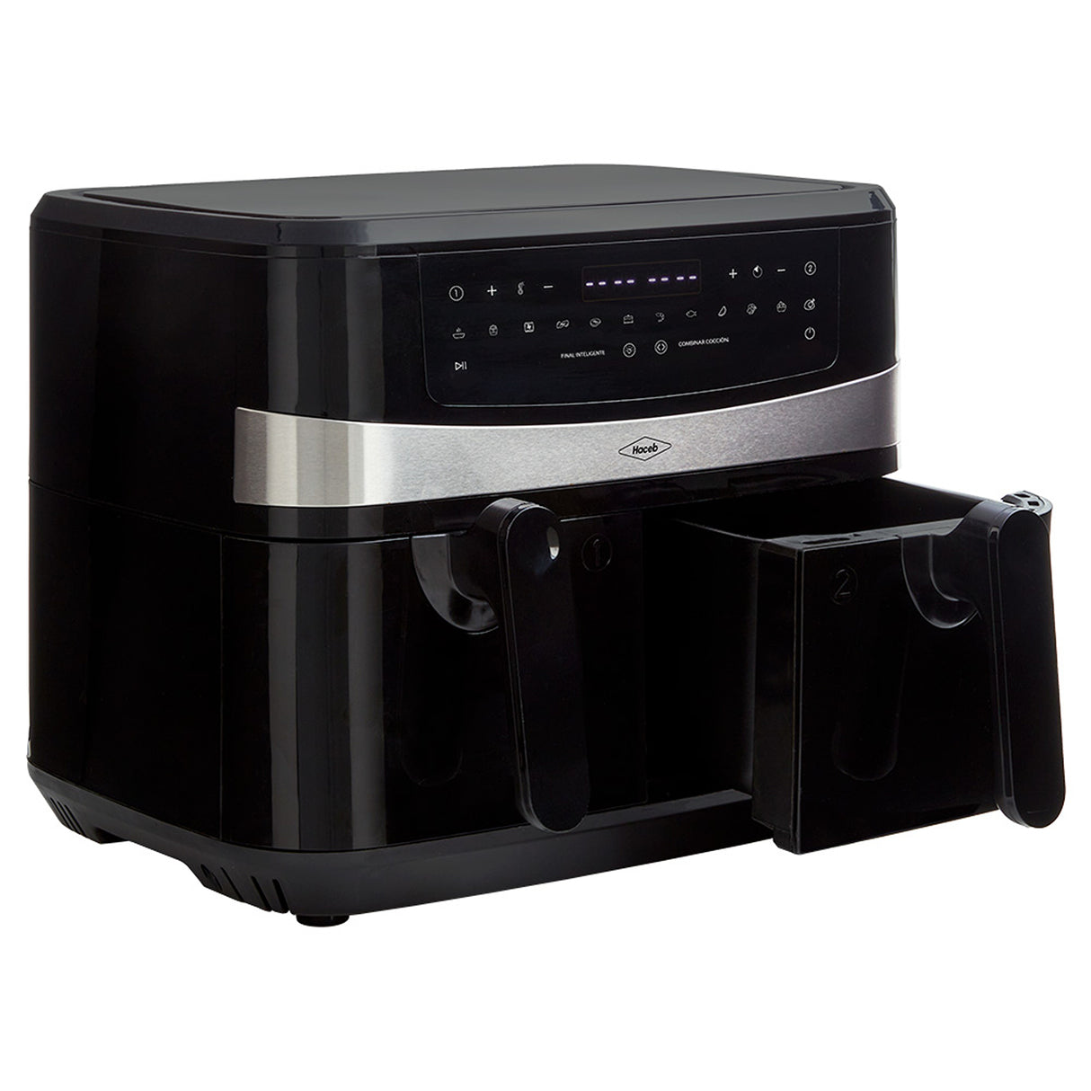 Freidora de Aire Haceb Negro 44.5x32.8cm de 8 Litros con Pantalla Digital con Dos Compartimientos de Cocción y con 12 Funciones Preconfiguradas