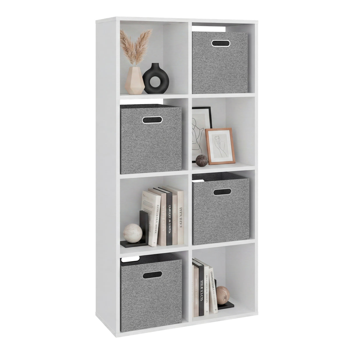 Mueble Organizador Lena Blanco 61.8x122.1cm de Cuatro Hileras con Cuatro Cajas de Tela