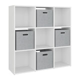 Mueble Organizador Lena Blanco 92x92cm de Tres Hileras con Cuatro Cajas de Tela