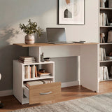 Escritorio Kenly Fresno y Blanco 120x75cm con Un Cajón