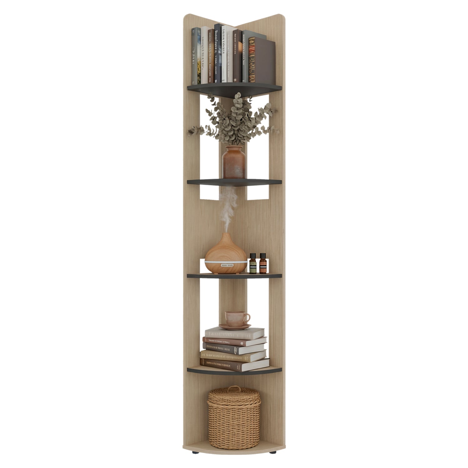 Estantería Home E-M7 Cartagena y Wengue 30x180.6cm Triangular con Cuatro Entrepaños y Cinco Compartimientos