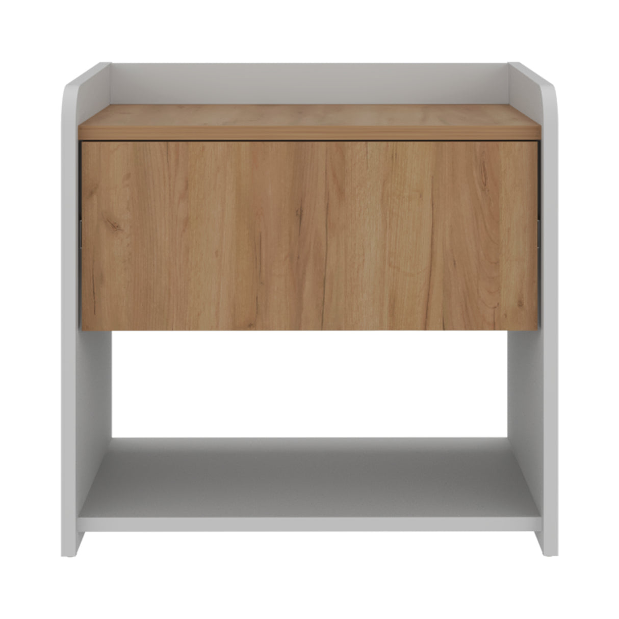 Mesa de Noche Fidelis Blanco y Fresno 52x50.6cm con Un Cajón y Un Compartimiento