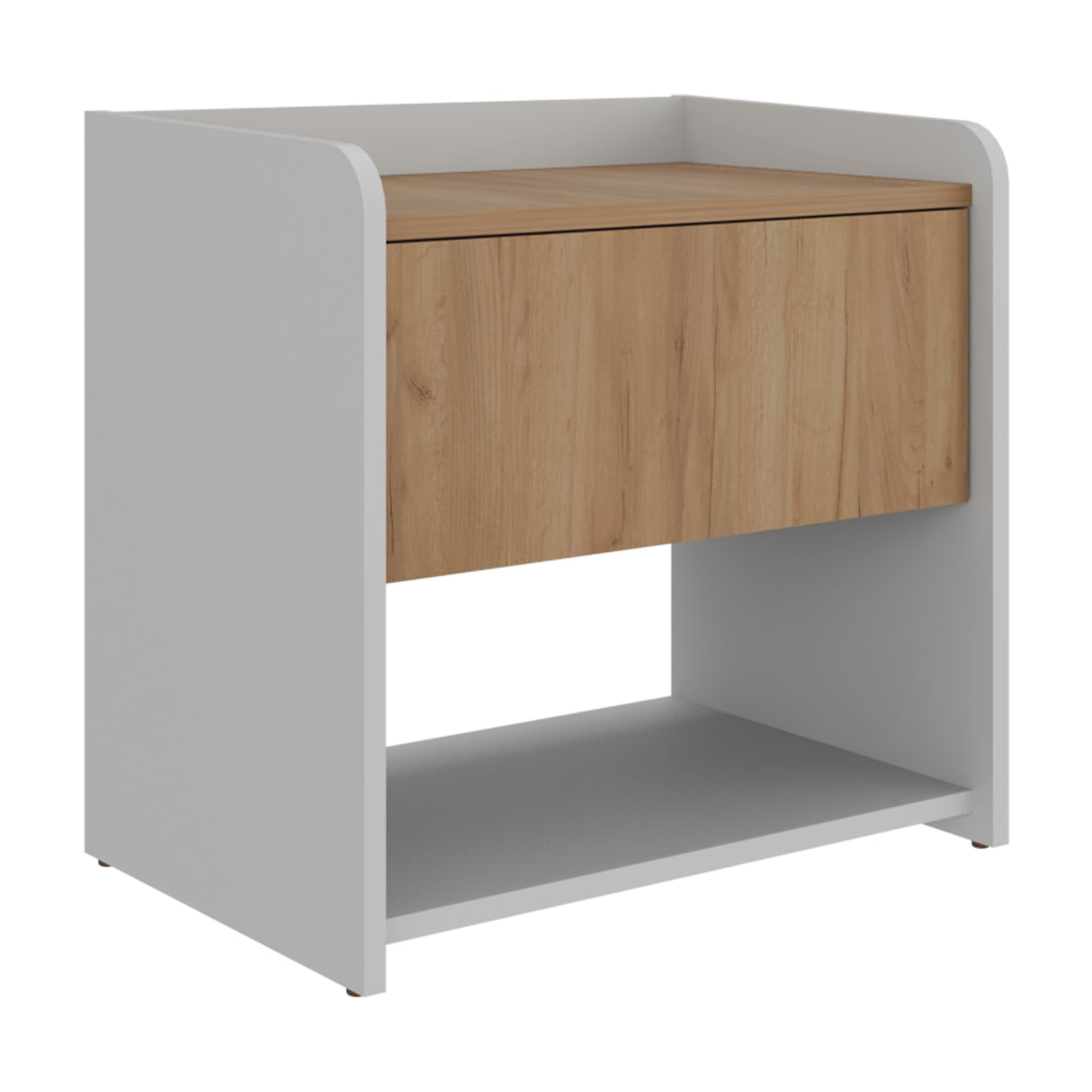 Mesa de Noche Fidelis Blanco y Fresno 52x50.6cm con Un Cajón y Un Compartimiento