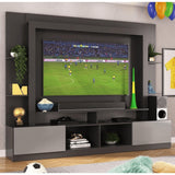 Centro de Entretenimiento Negro 213x171cm para TV Hasta 65" Pulgadas con Trece Compartimientos con Ranura para Cables