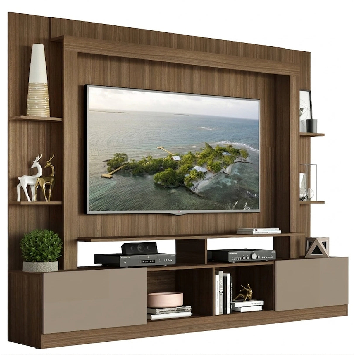 Centro de Entretenimiento Café 213x171cm para TV Hasta 65" Pulgadas con Trece Compartimientos con Ranura para Cables