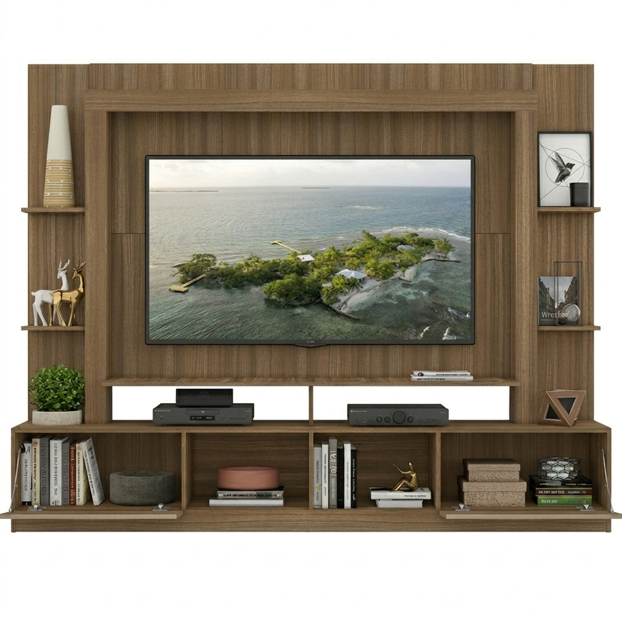 Centro de Entretenimiento Café 213x171cm para TV Hasta 65" Pulgadas con Trece Compartimientos con Ranura para Cables