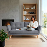 Sofá Grecia Gris y Matiz Natural 192x84cm de Tres Puestos y con Apoya Brazos