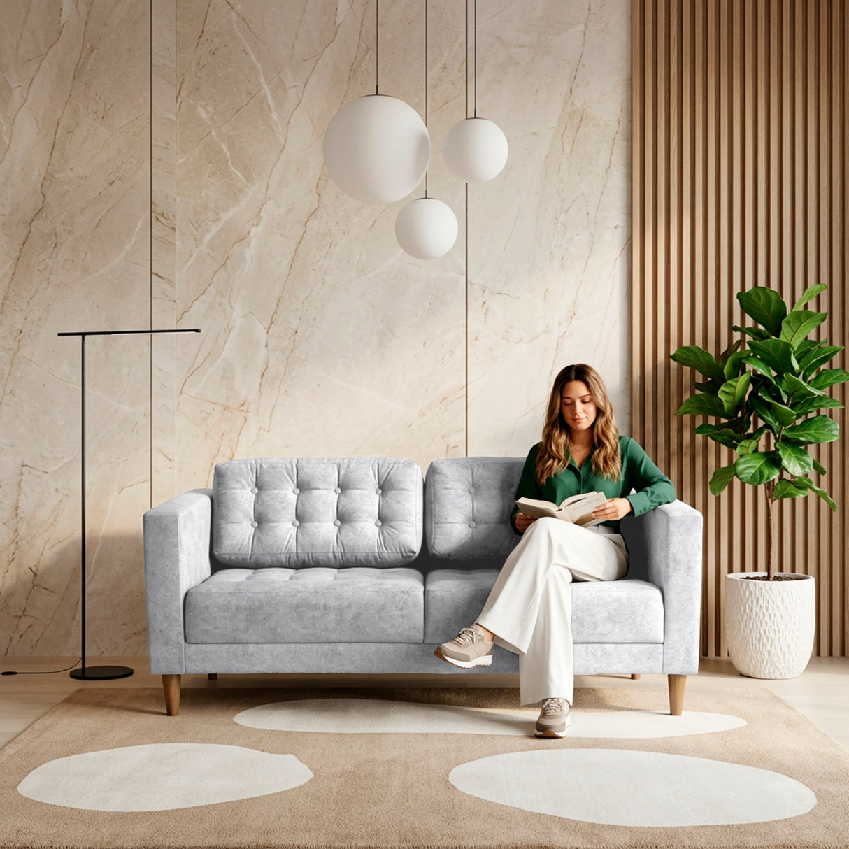 Sofá Donatello Plata y Matiz Caoba 183x81cm de Tres Puestos y con Apoya Brazos