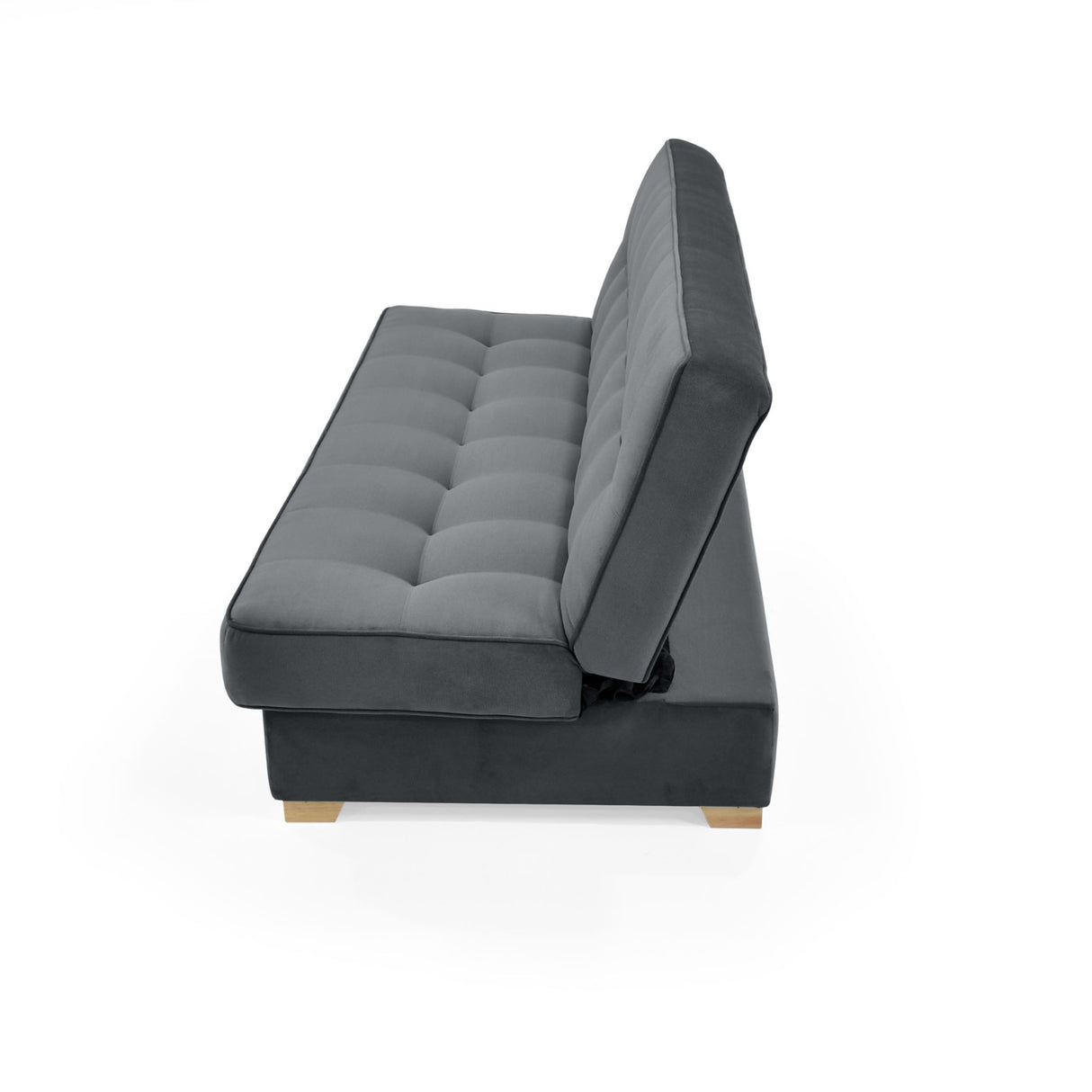 Sofacama Cambridge Gris y Matiz Natural 185x90cm de Tres Puestos Reclinable con Almacenamiento y sin Apoya Brazos