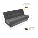 Sofacama Cambridge Gris y Matiz Natural 185x90cm de Tres Puestos Reclinable con Almacenamiento y sin Apoya Brazos