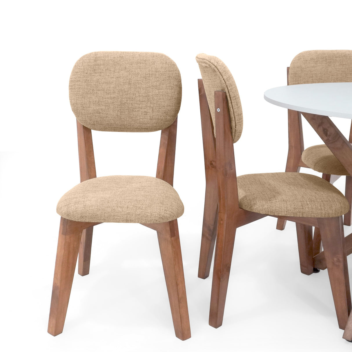 Juego de comedor Luxor Blanco y Beige 105x76.5cm Circular de Cuatro Puestos con Cuatro Sillas