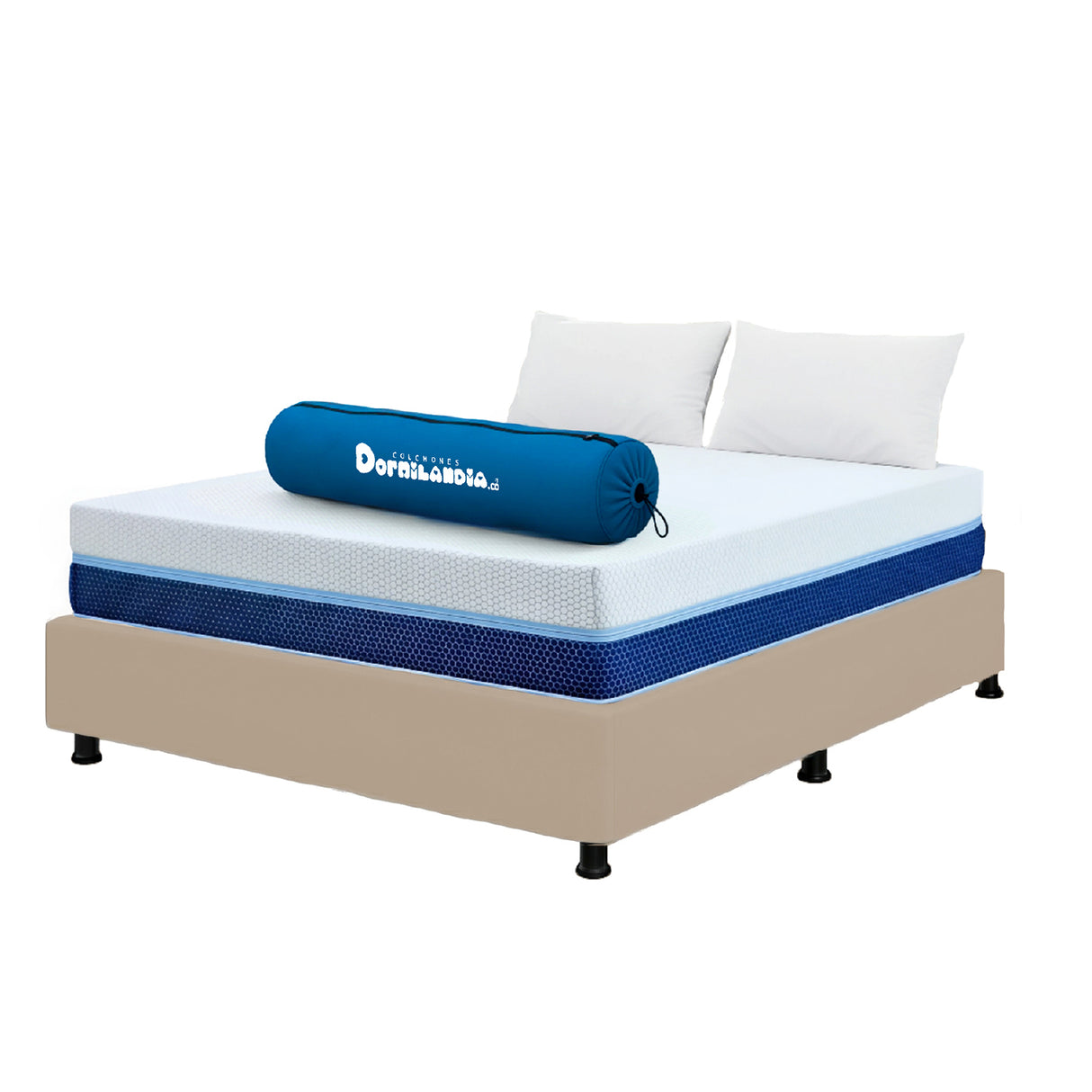 Combo Base Cama y Colchón Enrollado Multisleep Blanco y Arena Doble 140 X 190 Cm Firmeza Medio Doble Faz