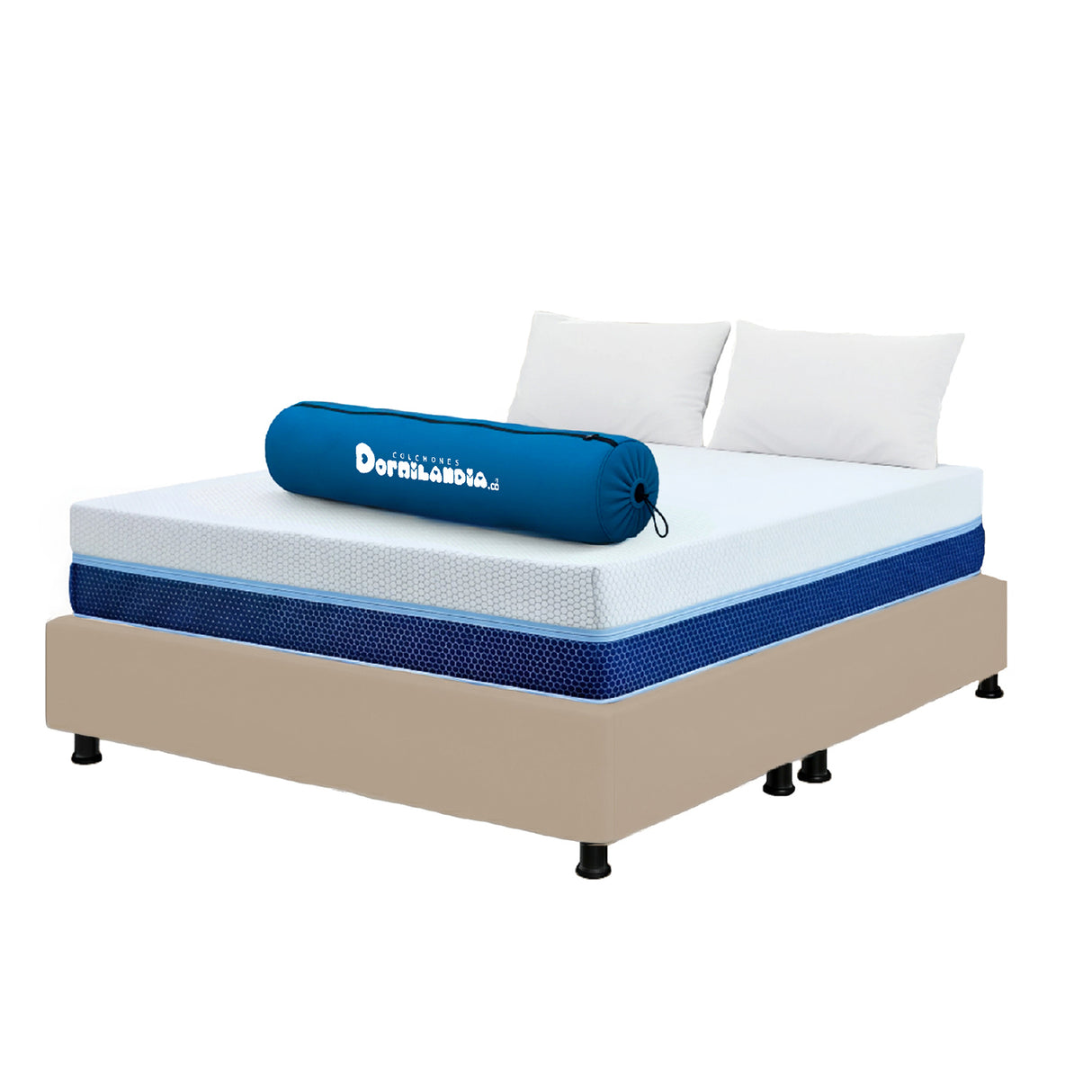 Combo Base Cama y Colchón Enrollado Multisleep Blanco y Arena Queen 160 X 190 Cm Firmeza Medio Doble Faz