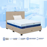 Combo Colchón Enrollado Multisleep Blanco y Arena Sencillo 100 X 190 Cm Firmeza Medio Doble Faz Con Cabecero y Base Cama