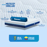 Combo Colchón Enrollado Multisleep Blanco y Arena Semidoble 120 X 190 Cm Firmeza Medio Doble Faz Con Cabecero y Base Cama