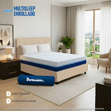 Combo Colchón Enrollado Multisleep Blanco y Arena Doble 140 X 190 Cm Firmeza Medio Doble Faz Con Cabecero y Base Cama