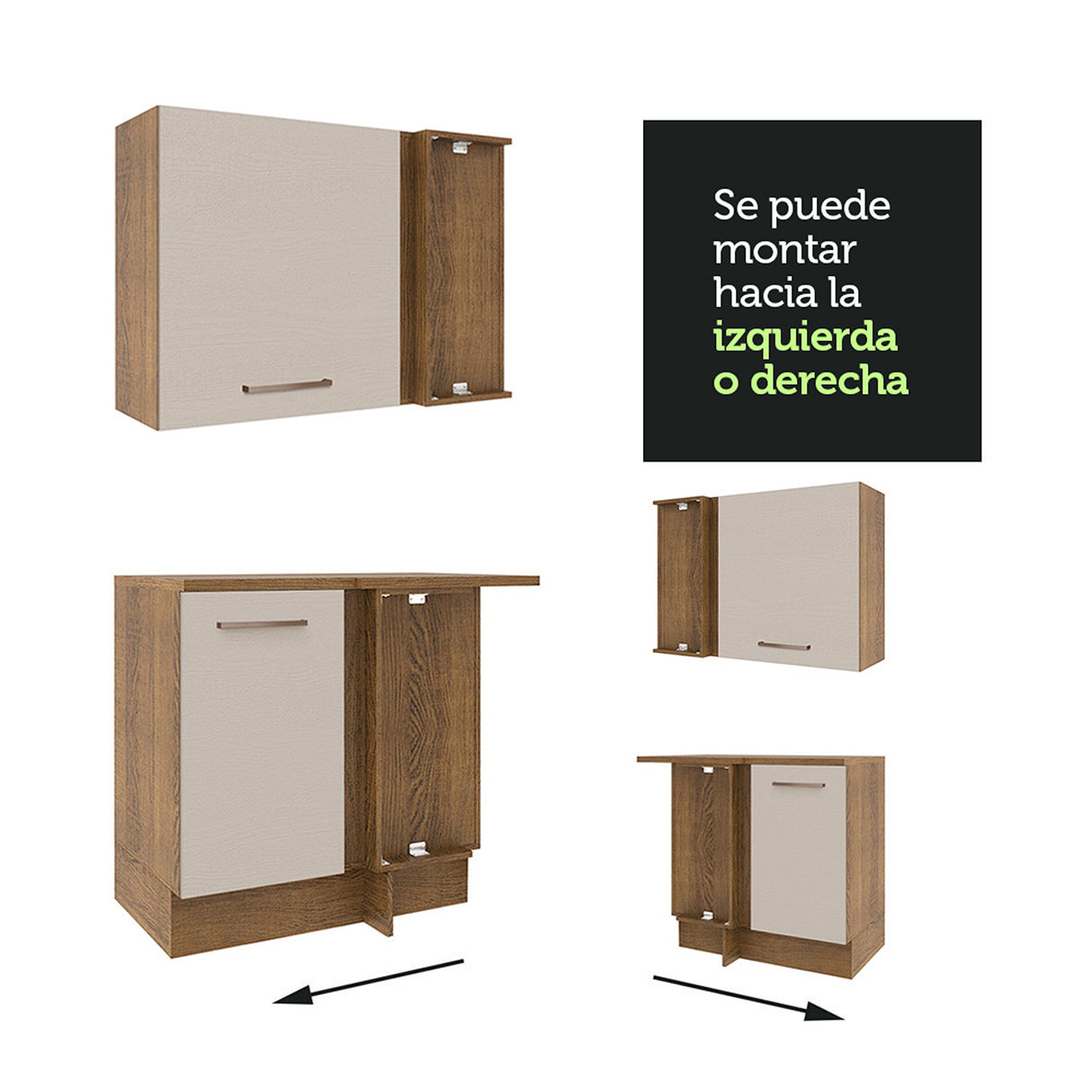 Cocina Integral Agata Marrón y Crema 479x225cm sin Mesón para Pozuelo Izquierda y sin Estufa