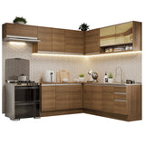 Cocina Integral Glamy Marrón 469x225cm sin Mesón para Pozuelo Izquierda y sin Estufa