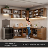 Cocina Integral Glamy Marrón 469x225cm sin Mesón para Pozuelo Izquierda y sin Estufa