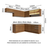 Cocina Integral Glamy Marrón 469x225cm sin Mesón para Pozuelo Izquierda y sin Estufa