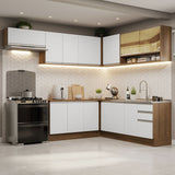 Cocina Integral Glamy Marrón y Blanco 469x225cm sin Mesón para Pozuelo Izquierda y sin Estufa
